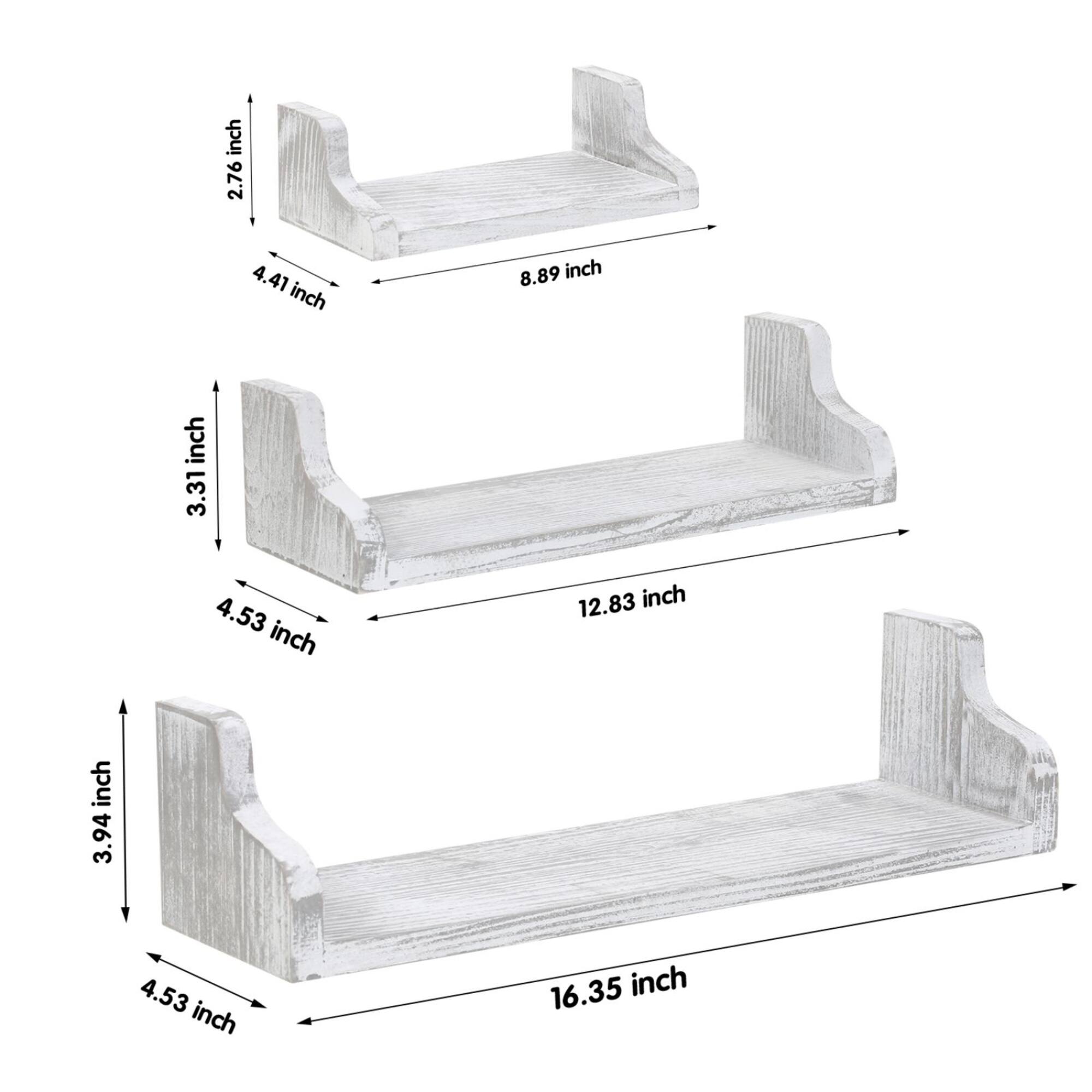NEX™ Pale Gray Rustic Wood Floating Shelves Set with Metal Brackets